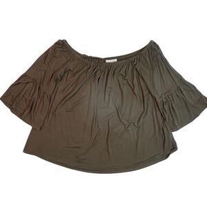 Green Envelope Blouse Womens 1X Green 70s Retro Off The Shoulder Hippie Shirt